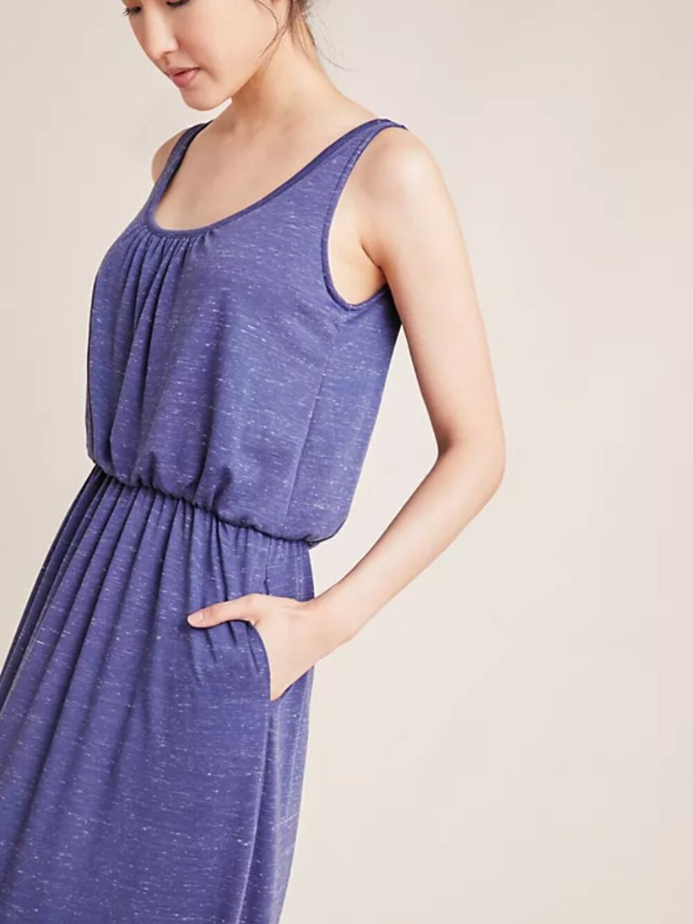 Saturday Sunday Anthropologie Jersey Midi Dress Womens XS Heathered Blue Pockets